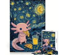 Rompecabezas de 1000 Piezas Axolotl Comiendo Pizza bajo una Noche Estrellada para adolescentesEntrenamiento Mental, Relajante y divertidoDiseño uniformeIdeal para Navidad (38x26cm)