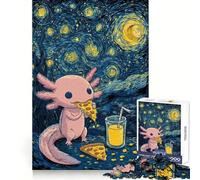 Rompecabezas de 1000 Piezas Axolotl Comiendo Pizza bajo una Noche Estrellada para adolescentesMejora la memoriaEscape tranquiloCorte de precisiónRegalo Original (38x52cm)