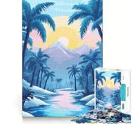 Rompecabezas de 1000 Piezas,Azul Pastel,Oasis Tranquilo en el Desierto,Arte Minimalista,Ajuste preciso,Juego,Entrenamiento de concentración,diversión,Tiempo de Juego Relajante, Ocio