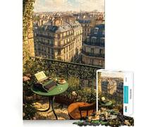 Rompecabezas de 1000 Piezas Balcón Parisino con máquina de Escribir y café para Adultos Juguete de lógica, diseño Relajante y Divertido para armar Regalo Ideal para Navidad (50x75cm)