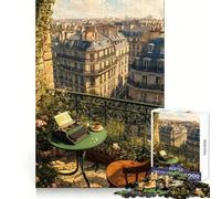 Rompecabezas de 1000 Piezas Balcón Parisino con máquina de Escribir y café para Adultos Juguete de lógica, diseño Relajante y Divertido para armar Regalo Ideal para Navidad (50x75cm)