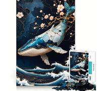 Rompecabezas de 1000 Piezas Ballena Azul Arte Kintsugi Borde Juego,Juguete para Entrenar la Mente,diversión de Juego Lento,Regalo de decoración de cumpleaños 50x75cm