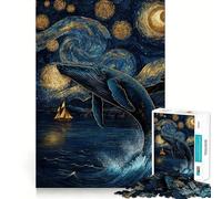 Rompecabezas de 1000 Piezas Ballena bajo la Noche Estrellada para Adolescentes Diversión tamaño Uniforme Piezas precisas Actividad Relajante para Grupos en Interiores (38x52cm)