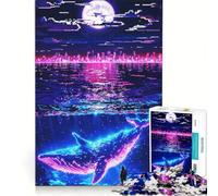 Rompecabezas de 1000 Piezas: Ballena bioluminiscente bajo la luz de la Luna, Juego de ingenio, decoración para el hogar, con Piezas de Formas aleatorias Que encajan Perfectamente 38x52cm