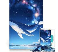 Rompecabezas de 1000 Piezas Ballena en Cielo Estrellado para Adolescentes Juego de concentración Mental Corte de precisión Bordes Lisos Regalo Ideal para Rellenar Calcetines navideños (38x26cm)