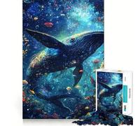 Rompecabezas de 1000 Piezas Ballena en un mar Estrellado para Adultos Juego para ejercitar la Mente Corte láser para un Ajuste Actividad gratificante para días lluviosos (38x52cm)