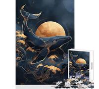 Rompecabezas de 1000 Piezas Ballena Kintsugi Luna Dorada Juguetes antiestrés Regalos de Amigo Invisible Juego Educativo Lista de Deseos con Papá Noel Tamaño 38x52cm