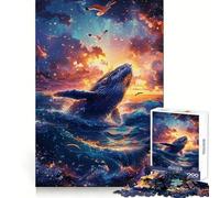 Rompecabezas de 1000 Piezas Ballena Saltando al Atardecer con gaviotas para Adolescentes Pensamiento Claro, interacción Amena, Encaje Firme, Bonito Regalo (38x52cm)