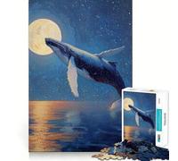 Rompecabezas de 1000 Piezas Ballena Saltando bajo la luz de la Luna para Adolescentes Diversión para estimular la Mente Manualidad de Corte de Alta precisión Actividad Relajante para desconectar