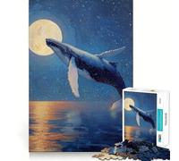 Rompecabezas de 1000 Piezas Ballena Saltando bajo la luz de la Luna para Adultos Juego de Memoria Cerebral Encaje Huecos Actividad Relajante para desconectar (38x52cm)