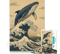Rompecabezas de 1000 Piezas Ballena Saltando sobre una Ola Juego para ejercitar la Mente Artesanía de Corte experta Un pasatiempo Fascinante para los Momentos de Ocio (38x26cm)