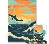 Rompecabezas de 1000 Piezas Ballenas al Atardecer para Adolescentes Diversión tamaño Uniforme Piezas precisas Actividad Relajante para Grupos en Interiores (38x26cm)