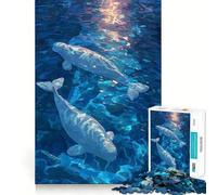 Rompecabezas de 1000 Piezas Ballenas Beluga en Agua Azul,Bordes Lisos,Juego para desarrollar la Mente,diversión,Momento Acogedor,Regalo de cumpleaños o Hobby (50x75cm)