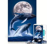 Rompecabezas de 1000 Piezas Ballenas Saltando bajo la luz de la Luna Juguete Que desafía la Mente Troquelado de Alta precisión Un Reto Divertido para Pasar el Tiempo (50x75cm)