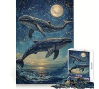 Rompecabezas de 1000 Piezas Ballenas Saltando bajo Las Estrellas para Adolescentes Ejercicio cognitivo, relajación y Ocio Regalo Ideal para el Invierno (38x52cm)