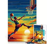 Rompecabezas de 1000 Piezas Baloncesto Puesta de Sol Arte Pop Decoración Limpia y en Forma Actividad para Mentes Inteligentes Tiempo de Juego Acogedor Regalo Divertido de Navidad (38x52cm)