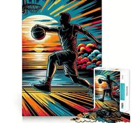 Rompecabezas de 1000 Piezas Baloncesto Puesta de Sol Arte Pop Decoración Limpia y en Forma Actividad para Mentes Inteligentes Tiempo de Juego Acogedor Regalo Divertido de Navidad (38x26cm)
