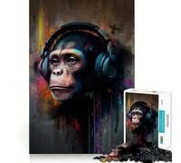Rompecabezas de 1000 Piezas Banksy Mono Auriculares Articulación Suave Diversión Lógica Juego Casual Tiempo de Juego Regalo Divertido de Navidad (38x26cm)