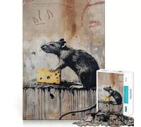 Rompecabezas de 1000 Piezas Banksy Rat Cheese Art,Juego de articulación preciso,Juguete cognitivo,Juego de Tiempo Libre,Regalo Divertido de Navidad (38x26cm)