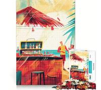 Rompecabezas de 1000 Piezas Bar de Playa Tropical, Arte de Corte nítido, lógica, Juego, Tiempo de relajación, Regalo Divertido de cumpleaños (38x26cm)
