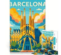 Rompecabezas de 1000 Piezas Barcelona Sagrada Familia Póster de Viaje Corte Exacto Juego de lógica Juego de relajación Arte (38x52cm)