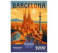 Rompecabezas De 1000 Piezas Barcelona Travel Poster - Gaudí and Colorful Mosaic Cityscape Rompecabezas para Adultos Juegos Familiares Ensamblaje De Patrones Cumpleaños Y Navidad 38x2