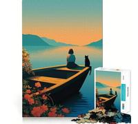 Rompecabezas de 1000 Piezas Barco al Atardecer con Gato para Adolescentes Juguete Inteligente para el hogar Corte preciso Regalo Original 38x52cm