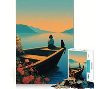 Rompecabezas de 1000 Piezas Barco al Atardecer con Gato para Adultos Juguete de lógica para Juegos de Interior Corte de precisión Regalo Ideal 38x26cm