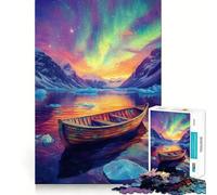 Rompecabezas de 1000 Piezas Barco bajo la Aurora Boreal Juego de Ajuste preciso,Juguete Creativo y Divertido,Juego de Paz,Regalo navideño Tranquilo 38x26cm