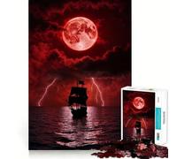 Rompecabezas de 1000 Piezas Barco de la Luna de Sangre,Corte Exacto,Juego de lógica,Juego para Relajarse,decoración navideña para el hogar 50x75cm