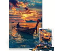 Rompecabezas de 1000 Piezas Barco de Pescadores tailandés al Atardecer para Adolescentes Juguete Inteligente para Fortalecer los Lazos Familiares Corte Suave Lista de Deseos de Papá Noel 38x26cm