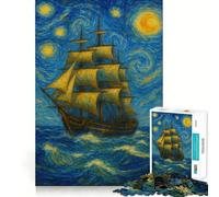 Rompecabezas de 1000 Piezas Barco de Vela bajo Cielo Estrellado para Adolescentes Juguete para estimular la lógica Diversión en Interiores Borde Premium Regalo Memorable (38x52cm)