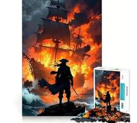Rompecabezas de 1000 Piezas Barco en Llamas y Guerrero Solitario Bordes Bien definidos Juego cognitivo Juguete fácil de Usar Divertido Tiempo Libre (38x26cm)