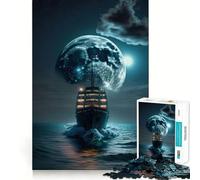 Rompecabezas de 1000 Piezas Barco Luna Noche Decoración de Encaje Perfecto,Regalo de Rompecabezas,Juego de Paz,Pieza de Arte navideña 38x26cm