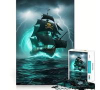 Rompecabezas de 1000 Piezas Barco Pirata en Mares tormentosos para Adultos Mejora la Memoria, Alivia la ansiedad y Decora la Pared con Bordes Afilados (38x26cm)