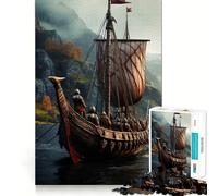 Rompecabezas de 1000 Piezas Barco Vikingo en Aguas brumosas Ideal para Adolescentes Diversión,precisión y un Relajante Descanso Mental (50x75cm)