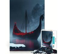 Rompecabezas de 1000 Piezas Barco Vikingo en la Niebla Diversión para ejercitar la Mente Encaje Huecos Actividad para Compartir con Seres Queridos (38x52cm)