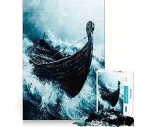 Rompecabezas de 1000 Piezas Barco Vikingo en la tormenta para Adolescentes Juego de Memoria Mental Cierre Seguro,sin Piezas Sueltas Ideal para Viajar ejercitar la Mente 50x75cm