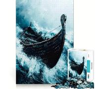 Rompecabezas de 1000 Piezas Barco Vikingo en la tormenta para Adultos Divertido Juego de Memoria con componentes Resistentes y de Corte Limpio aliviar el estrés (38x26cm)