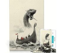 Rompecabezas de 1000 Piezas Barco Vikingo y Serpiente Marina Diversión para ejercitar la Mente Encaje Huecos Actividad para Compartir con Seres Queridos (38x52cm)