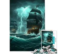Rompecabezas de 1000 Piezas Barcos Piratas en Mares tormentosos Desafío de Inteligencia Cerebral Juguetes adictivos Juego Imposible Alivia el estrés Ideas de Regalos (Tamaño 38x26cm)