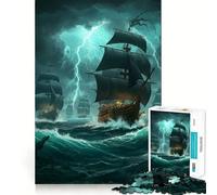 Rompecabezas de 1000 Piezas Barcos Piratas en Mares tormentosos para Adolescentes Juguete para ejercitar la Mente Tiempo de relajación Arte para armar Regalo de Temporada (38x26cm)