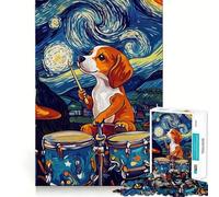 Rompecabezas de 1000 Piezas - Beagle Baterista,Noche Estrellada,decoración de Bordes limpios,Juguete para Entrenar el Pensamiento,Juego Divertido y fácil de Usar,Regalo de cumpleaños (38x52cm)