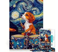 Rompecabezas de 1000 Piezas Beagle Drummer Starry Night Sharp Joint Play Logic Puzzle Play Cozy Time Fun Gift (38x26cm)