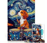 Rompecabezas de 1000 Piezas Beagle Drummer Starry Night Sharp Joint Play Logic Puzzle Play Cozy Time Fun Gift (50x75cm)