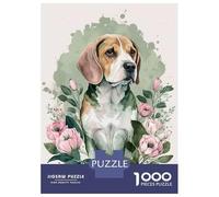 Rompecabezas De 1000 Piezas Beagle Floral Portrait Rompecabezas para Adultos Juego Práctico para Aliviar El Estrés Cumpleaños Y Navidad 52x38cm/1000pcs