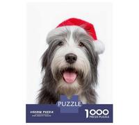 Rompecabezas De 1000 Piezas Bearded Collie with Santa Hat Rompecabezas para Adultos Juego De Ingenio Análisis Y Lógica Cumpleaños 52x38cm/1000pcs