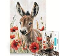 Rompecabezas de 1000 Piezas Bebé Burro Entre Amapolas,decoración de Ajuste Limpio,Juego de ingenio,Regalo para Momentos de Tranquilidad,Regalo de cumpleaños artístico (50x75cm)