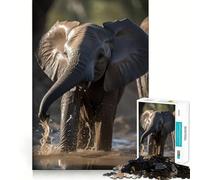 Rompecabezas de 1000 Piezas Bebé Elefante Jugando a Limpiar Juntas Juego para ejercitar la Mente,Relajarse y divertirse en el cumpleaños Regalo Ideal (50x75cm)