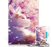 Rompecabezas de 1000 Piezas Bebé Kitsune,Zorro,Flores,Decoración,Juego de Habilidad Mental,Tiempo de Juego Acogedor,Decoración Navideña para Pared (50x75cm)